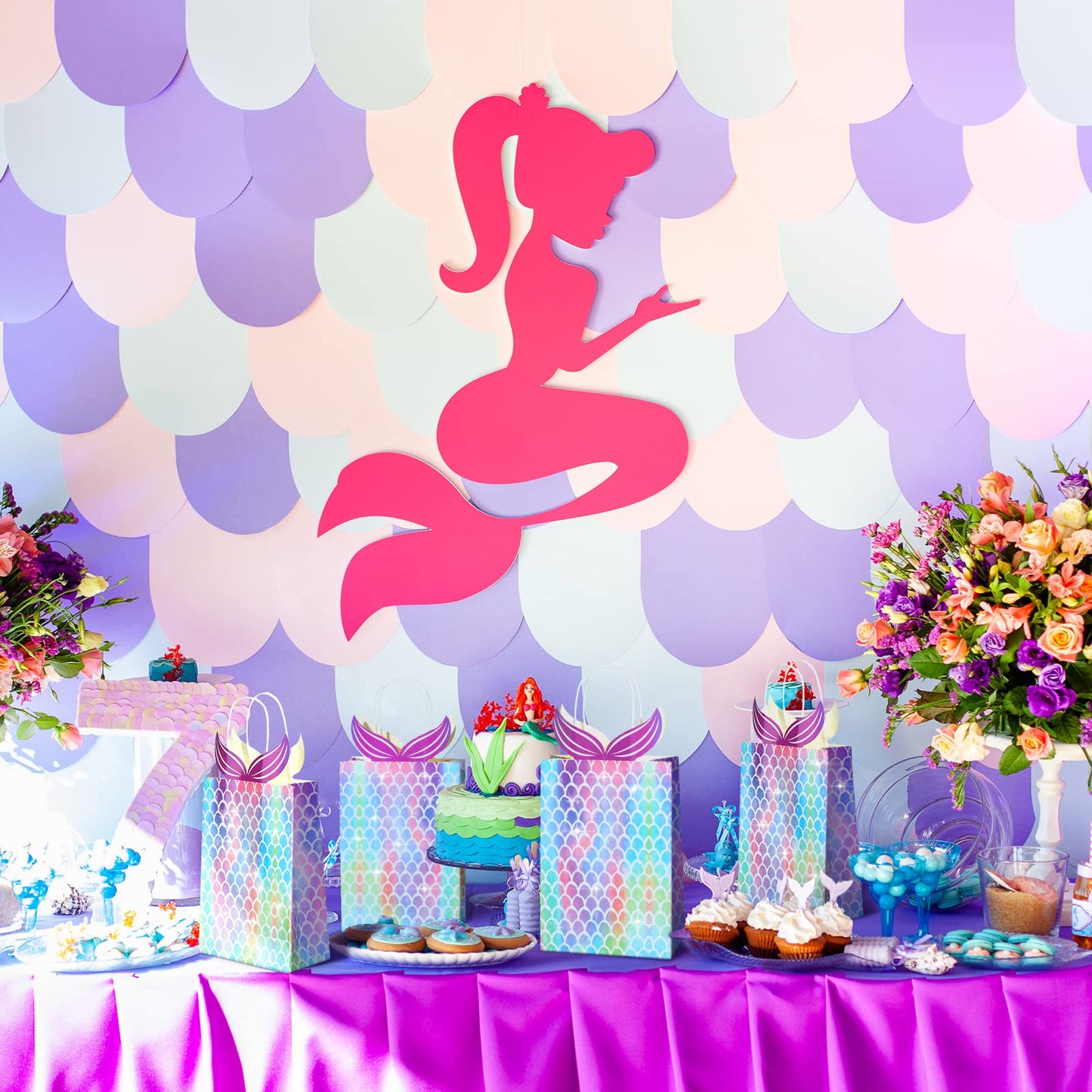 Chinco 24 Pieces Mermaid Gift Bags Party Favors Goodie Candy Treat Bags with Handle Mermaid Party Supplies for Girls Birthday Baby Shower Little Decorations