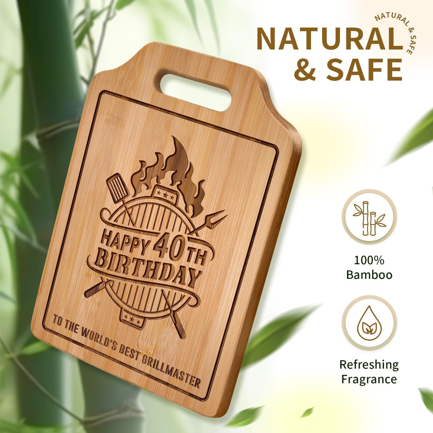 AceThrills 40Th Birthday Decorations for Men, 40Th Birthday Gifts Men - Engraved Bamboo Cutting Board 12.3"L X 8.7"W X 0.4"Th