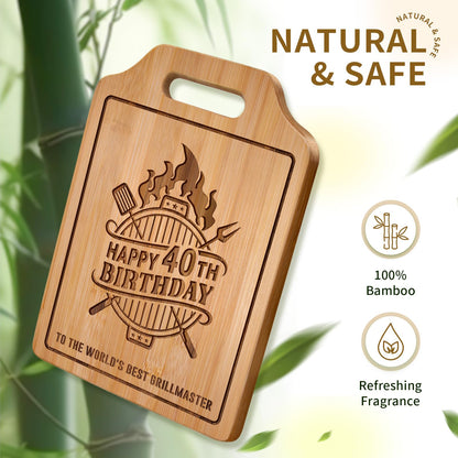 AceThrills 40Th Birthday Decorations for Men, 40Th Birthday Gifts Men - Engraved Bamboo Cutting Board 12.3"L X 8.7"W X 0.4"Th