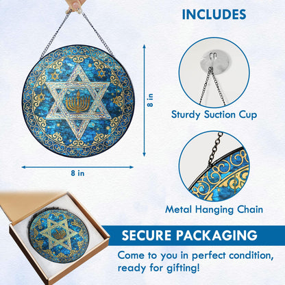 FLAGWIX Hanukkah Gifts for Women Men - Star of David Stained Glass Window Hanging 8 in - Hanukkah Sun Catcher Hanging Decor, Chanukah Suncatchers for Garden Decor, Religious Spiritual Gifts for Mom