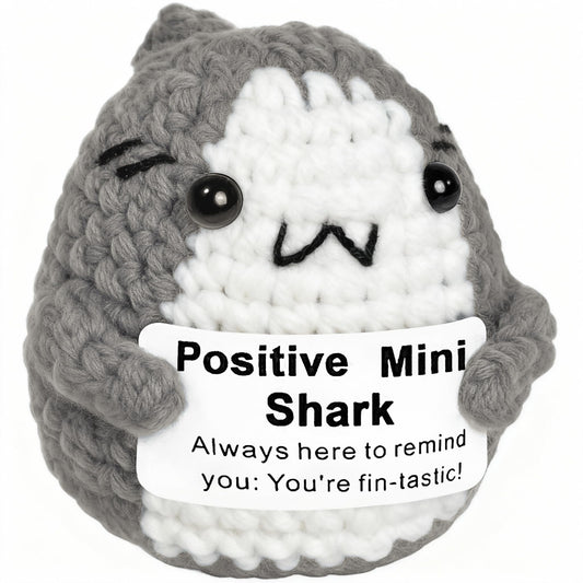 Positive Animals Shark Gifts, Crochet Birthday Gift for Shark Lovers Women Men, Emotional Inspirational Motivational Encouragement Valentines Present Gift Grey