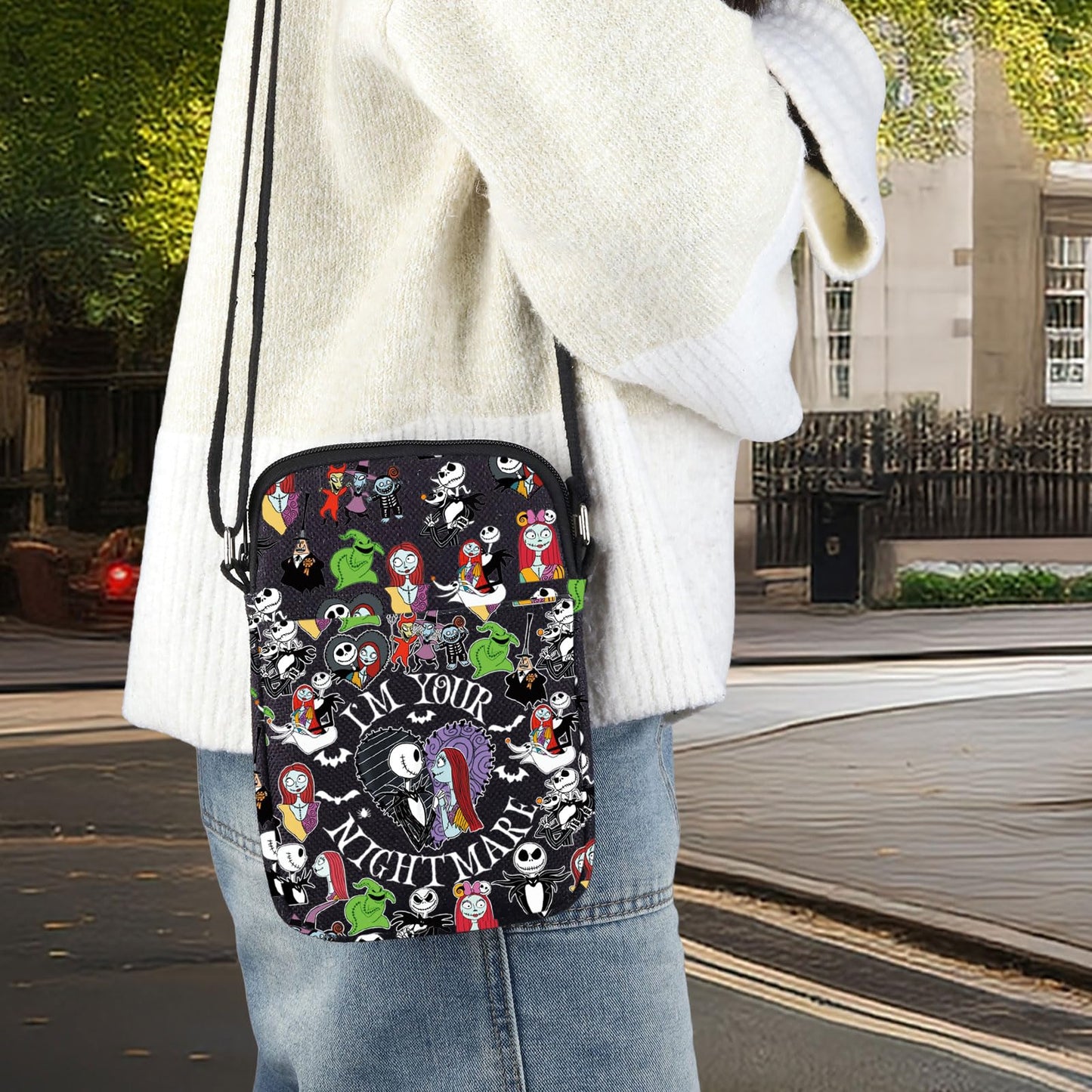 BWWKTOP Jack & Sally Crossbody Bag Nightmare Santa Fans Gift Jack Messenger Bag Mayor & Lock Merch