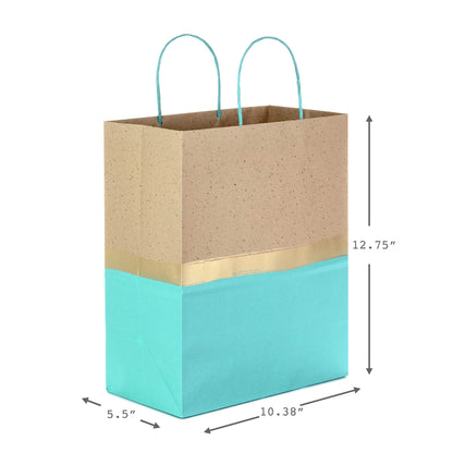 Hallmark 13" Large Paper Gift Bags (Pack of 6 - Turquoise & Kraft) for Birthdays, Easter, Weddings, Mother's Day, Baby Showers, Bridal Showers or Any Occasion