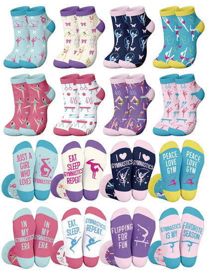 Glitopper 8 Pairs Gymnastics Theme Gift Socks Bulk, Gymnast Accessories Stuff Birthday Party Favors for Team Coach Gymnast Adults Women - 8 Styles