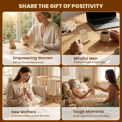 Affirmation Cards, 100 Mindful Prompts with Wooden Display Stand - Daily Affirmations for Inspiration, Mindfulness & Self Care - Unique Affirmation Gifts for Women or Men