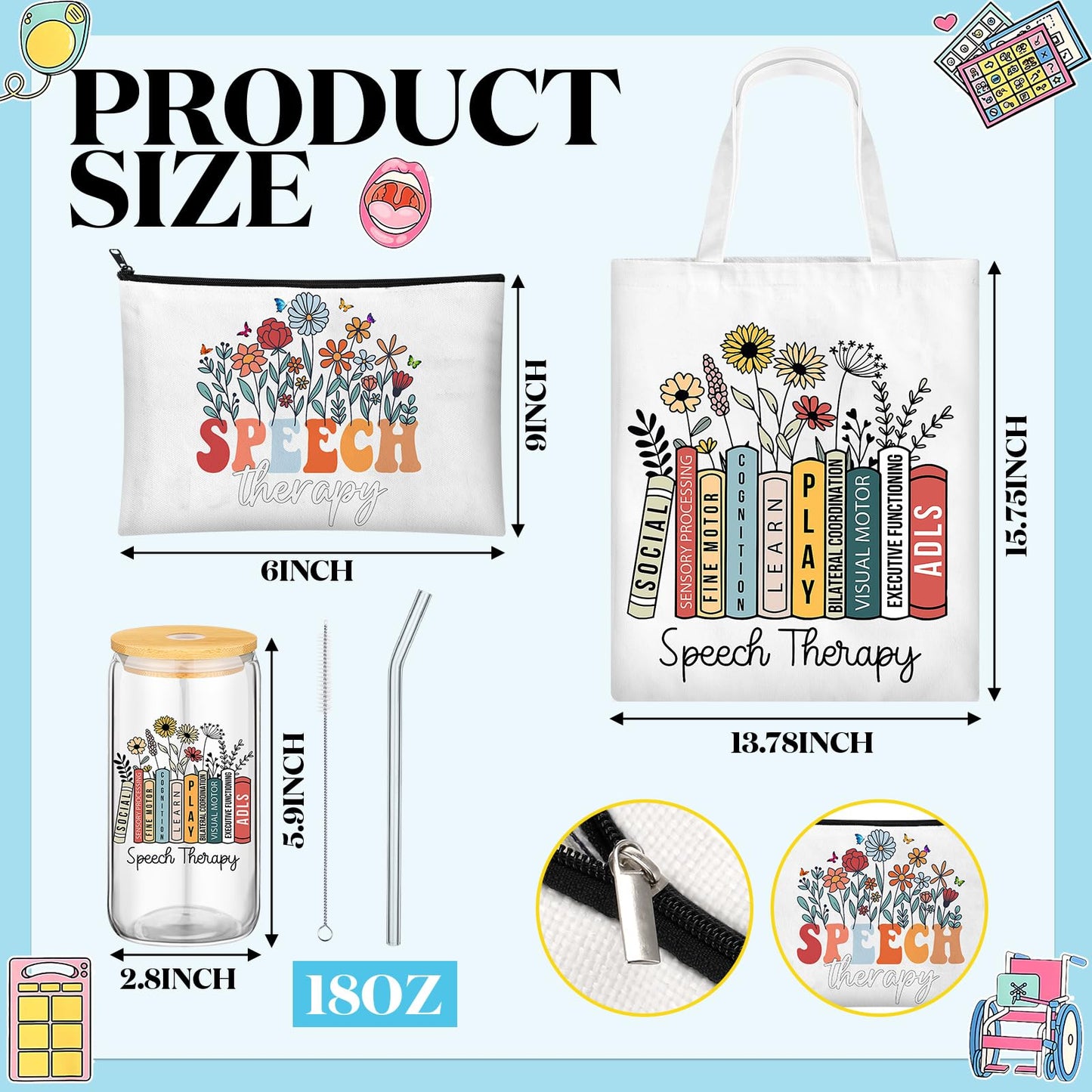Remerry 12 Pcs Speech Language Pathologist Gifts for Women SLP Appreciation Gifts Set Includes Tote Bag Cosmetic Bag Glass Cup Candle Notebook Bracelet Badge Holder for Graduation Teacher Coworker