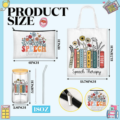 Remerry 12 Pcs Speech Language Pathologist Gifts for Women SLP Appreciation Gifts Set Includes Tote Bag Cosmetic Bag Glass Cup Candle Notebook Bracelet Badge Holder for Graduation Teacher Coworker