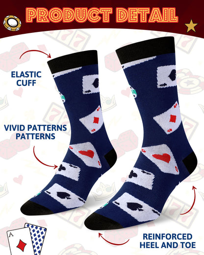 Eurzom 6 Pairs Funny Casino Crew Socks for Men Women Novelty Poker Dice Pattern Sock Mom Father Birthday Gift Casino Lover