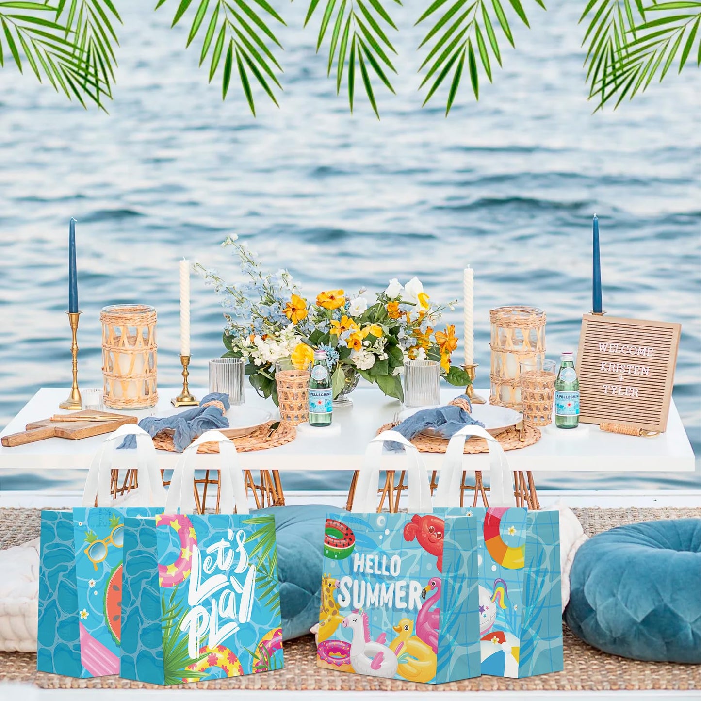 KERINGO 24 PCS Pool Party Favors Gift Bags Summer Beach Swimming Theme Non-Woven Gift Treat Bags with Handles for Summer Pool Party Supplies