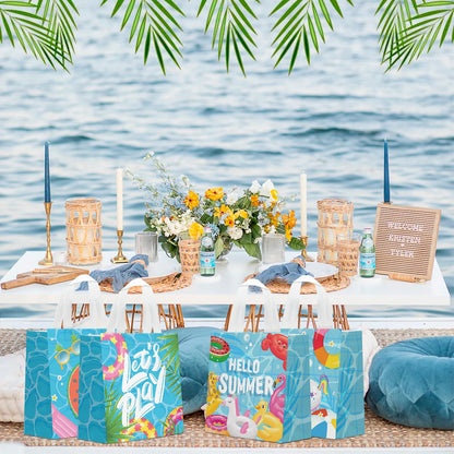 KERINGO 24 PCS Pool Party Favors Gift Bags Summer Beach Swimming Theme Non-Woven Gift Treat Bags with Handles for Summer Pool Party Supplies