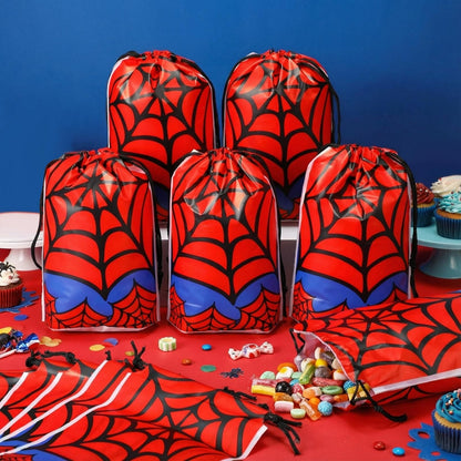 Lzuhoa 24 Pcs Spider Party Favors Gift Bags Drawstring Party Bags, Spider Birthday Decorations, Birthday Party Favor Bags Treat Goodie Bags for Birthdayy Party
