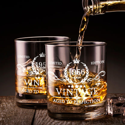 70th Birthday Gifts for Men Whiskey Glass Set - 70th Birthday Decorations, Party Supplies - 70 Years Anniversary, Bday Gifts Ideas for Him, Dad, Husband, Friends - Wood Box & Whiskey Stones & Coaster
