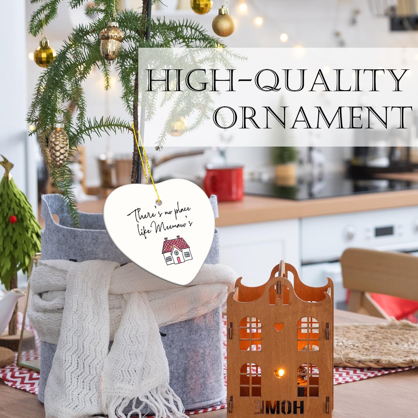 Meemaw Gifts Ornament, Grandma Christmas Hanging Heart Ornaments for Xmas Tree Party Decorations, Grandma Gifts from Grandkids, There's No Place Like Meemaw's House Decorative Ornaments Keepsake