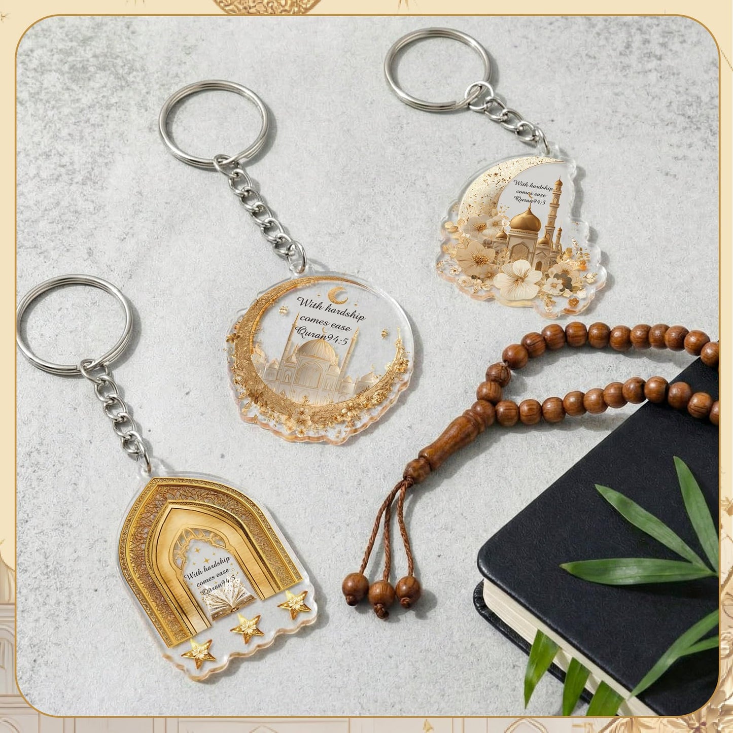 Liliaafar 30 Pcs Islamic Keychain Gifts Bulk Acrylic Muslim Keychain Ramadan Eid Gifts Bulk Stars Moon Rosary Religious Party Favors for Ramadan Hajj Wedding(30 Pcs,Attractive)