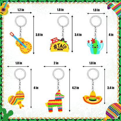 Mexican Fiesta Keychains - Cinco De Mayo Donkey Maraca Sombrero Taco Guitar Cactus Keychains