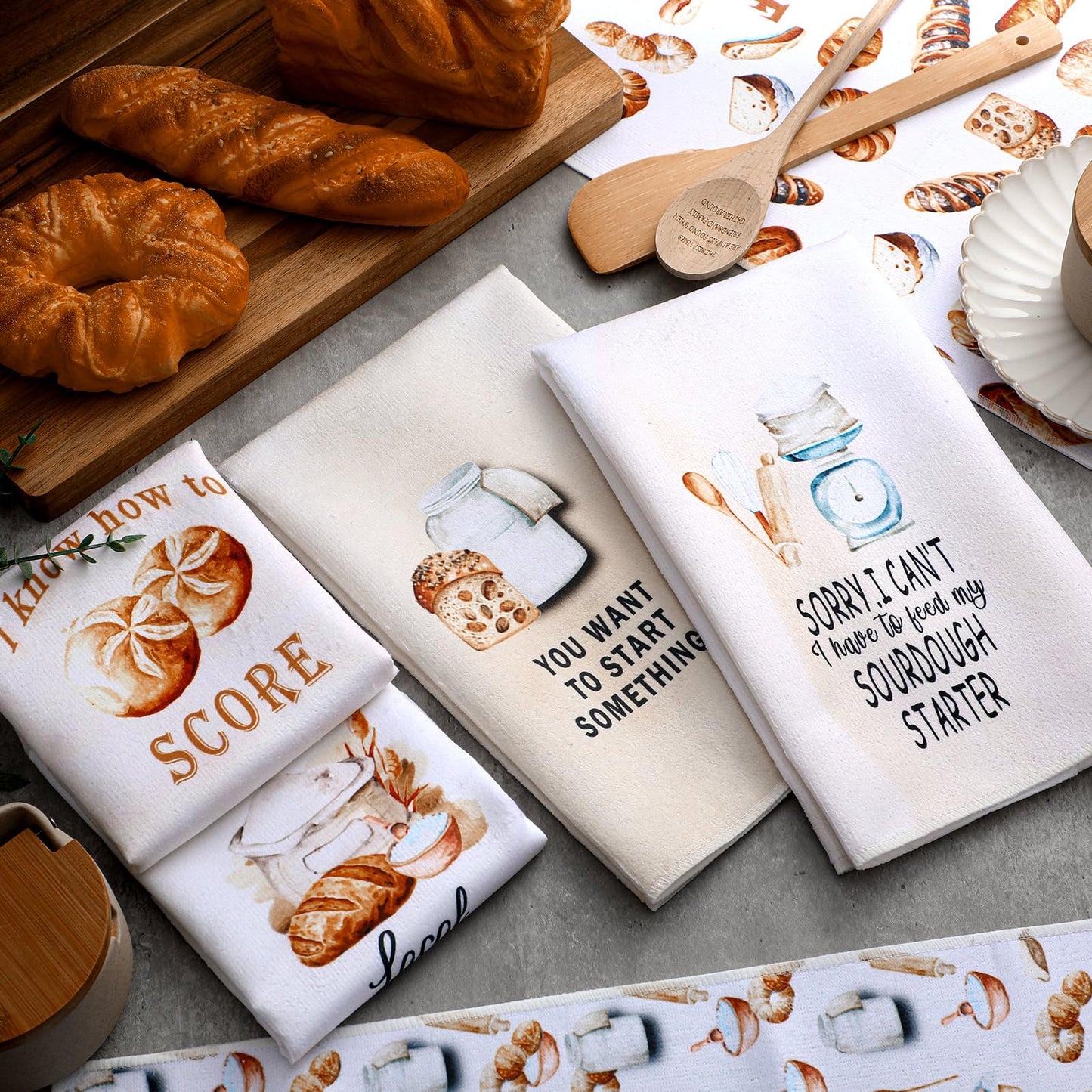 Peryiter 6 Pcs Sourdough Baking Kitchen Towels 16 x 24 Inch Sour Dough Proofing Flour Sack Tea Towels Gift for Baking Sour Dough Cloths for Sourdough Bread Cloths for Kitchen Women Chef Bake Lovers