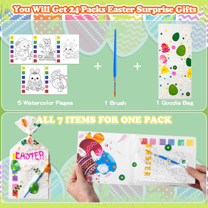Easter Gifts for Kids, 24 Pack(192 PCS) Water Coloring Books with Goodie Bags Bulk for Easter Basket Stuffers Classroom Prizes School Activities Supplies Easter Crafts Toys Party Favors