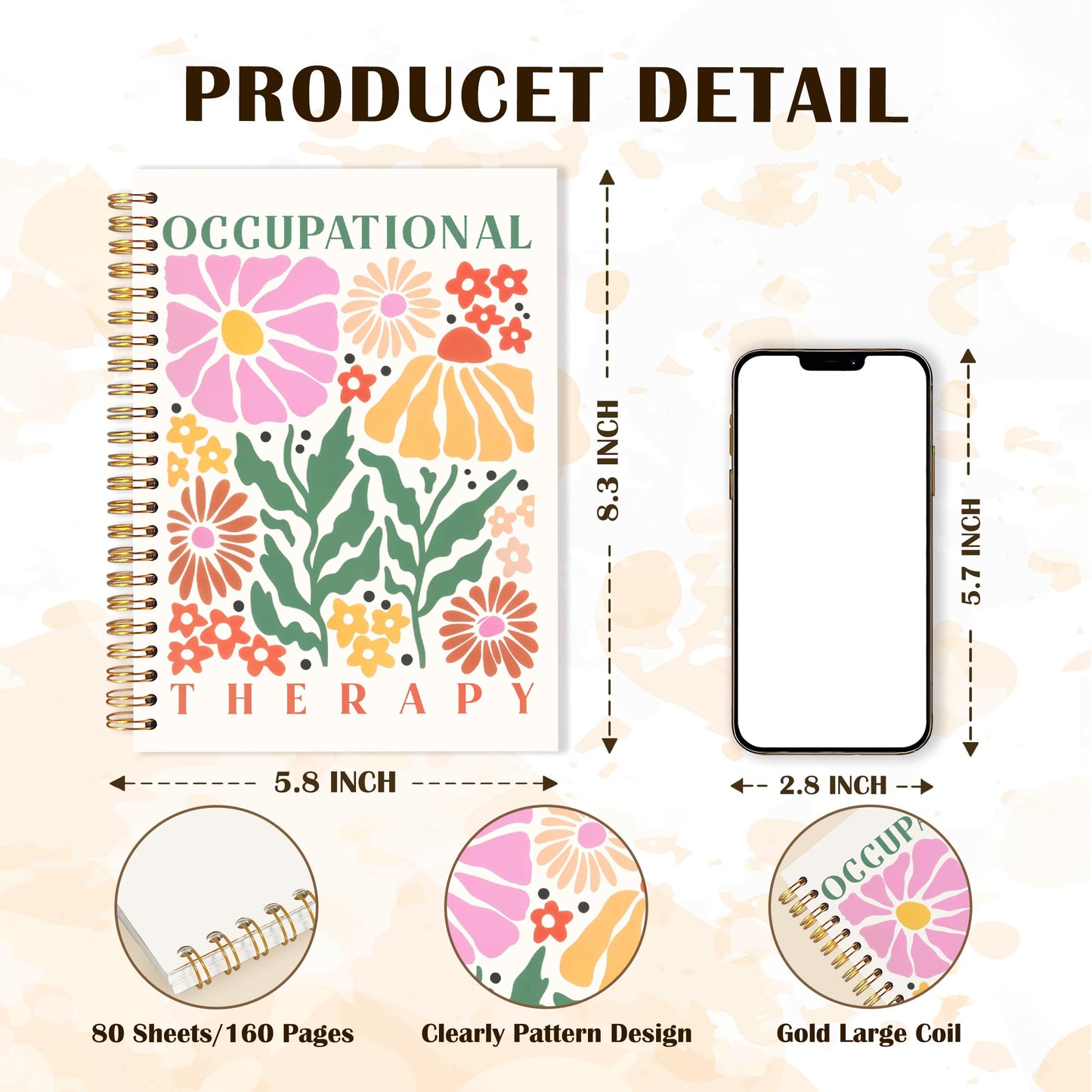 Qabliqo Boho Floral Occupational Therapy Gifts Spiral Notebooks, OT Therapy Journal, Mental Health Journals for Writing, Occupational Therapist Notebook for Note Taking, 5.5x8.3 Inch