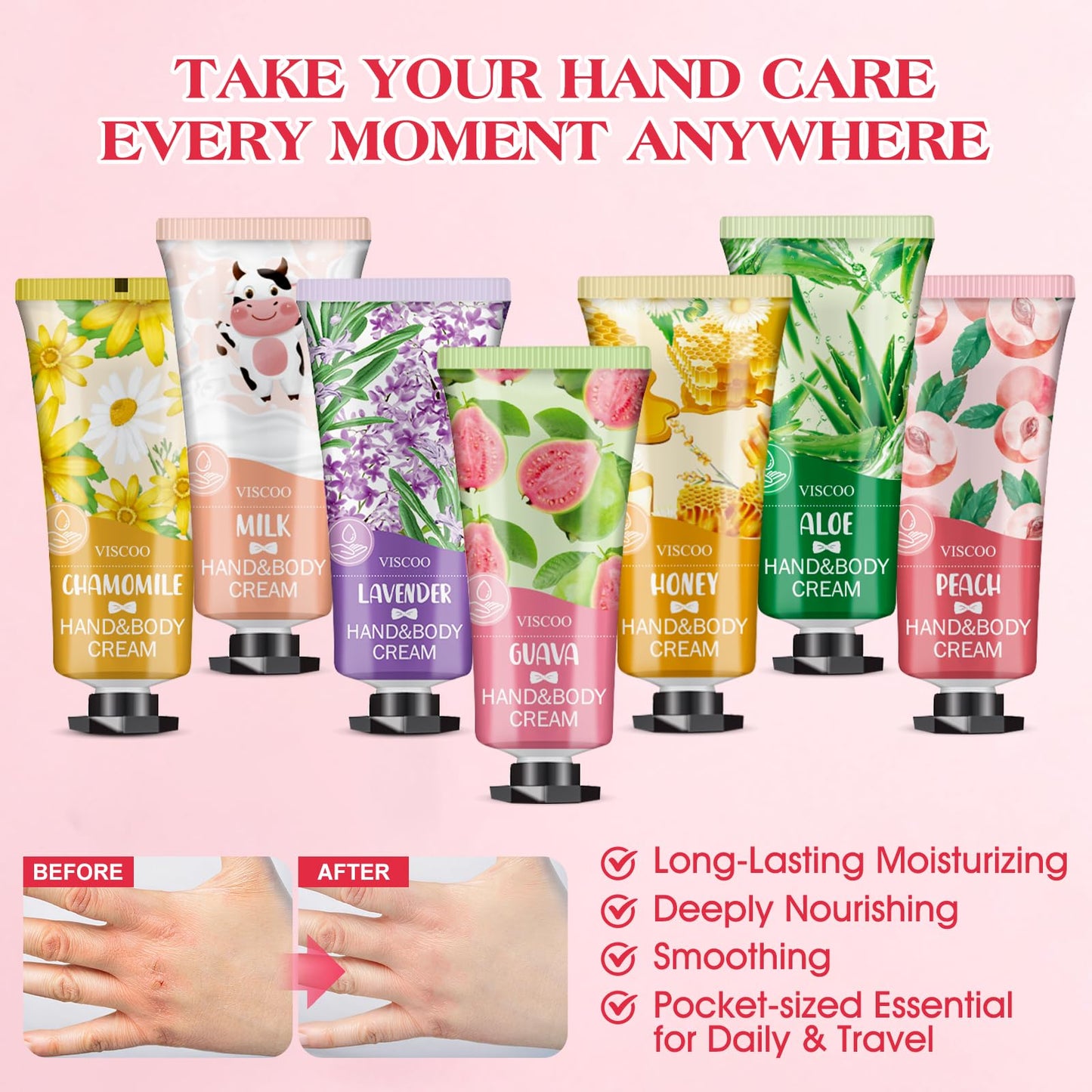 VISCOO 7 Pack Hand Cream Gifts Set for Women, Teacher Appreciation Gift / Graduation Gifts, Moisturizing Mini Hand Lotion Travel Size for Dry Cracked Hands, Birthday Gift
