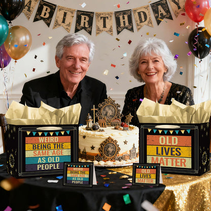 Funny Birthday Gift Bag Old Lives Matter Wrapping Paper Vintage Birthday Gift Bag for Men with Tissue Paper Greeting Card Weird Being The Same Age As Old People Birthday Bags for Dad Grandpa Husband Bday Party Suppllies