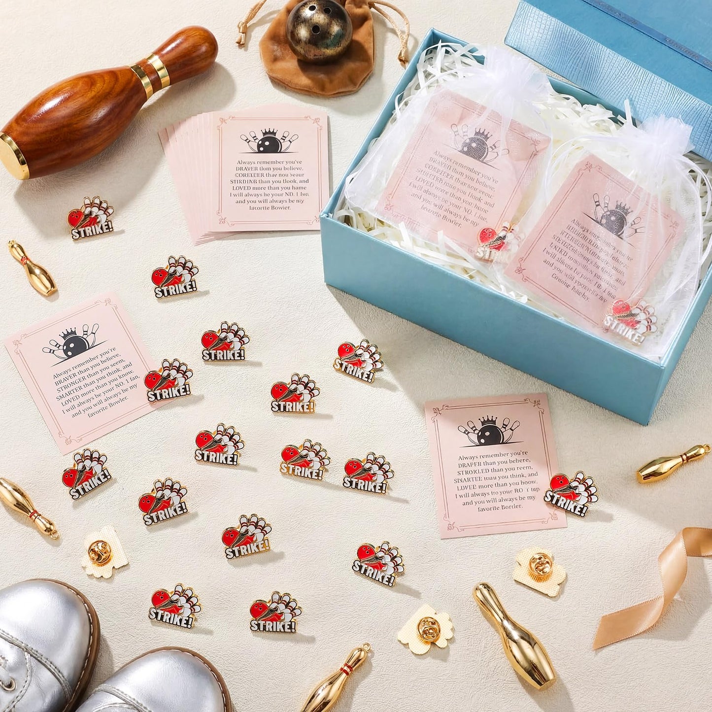 Misdary Bowling Lapel Pins Gifts Include Bowling Pins Cards Organza Bags for Player Sports Lover Birthday Party Favors Game Awards for Backpack Purse Bag Jackets Backpacks Souvenirs Charms