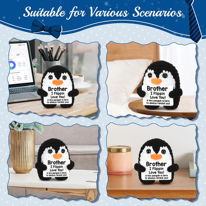 CryCarrot Mini Funny Fathers Day Brother Gifts from Sister Brother, Handmade Crochet Mini Penguin Birthday Gifts for Brother Boy Friend, I Love You Brother for Fathers Day Present Positive Cute Decor