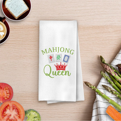 Mahjong Gifts Dish Towels - Mahjong Decorative Waffle Kitchen Towels, Mahjong Gifts Hand Tea Towel for Friend Women, 16×24 Inches- C