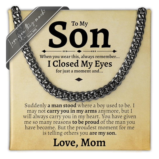 Love You This Much Son Gift from Mom | Men's 5mm Steel Necklace | Mother to Son | 22" Length | Luxury Gift Box + Card