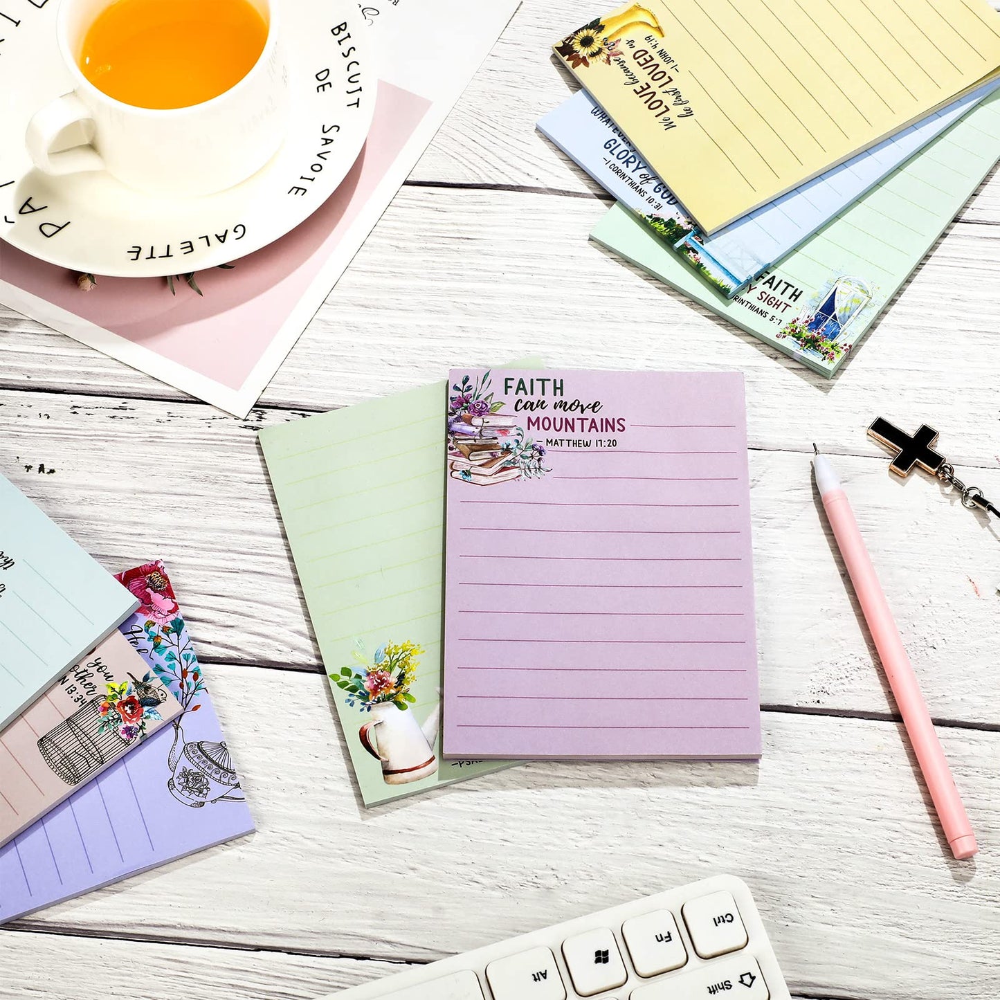 Gersoniel 8 Pack Bible Sticky Notes 240 Sheets Christian Sticky Notes 4 x 5 Inch Scripture Inspirational Memo Pads Floral Religious Quotes Notepads for Message Reminder Lists Schedules(Fresh Style)