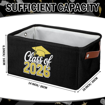 Graduation Gifts Basket Class of 2026 Storage Box with Handle Congrats Grad Gift Storage Basket for High School College Decor Party Favor Keepsake 14 x 10 x 6.3(Classic,Black and Gold)