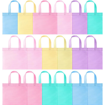 Sunnymove 18 Pcs Pastel Gift Bags Bulk with Handles, Small Non Woven Reusable Party Favor Bags, Treat Goodie Totes for Birthday, Baby Shower, Wedding, Bridal Shower, Graduation Supply
