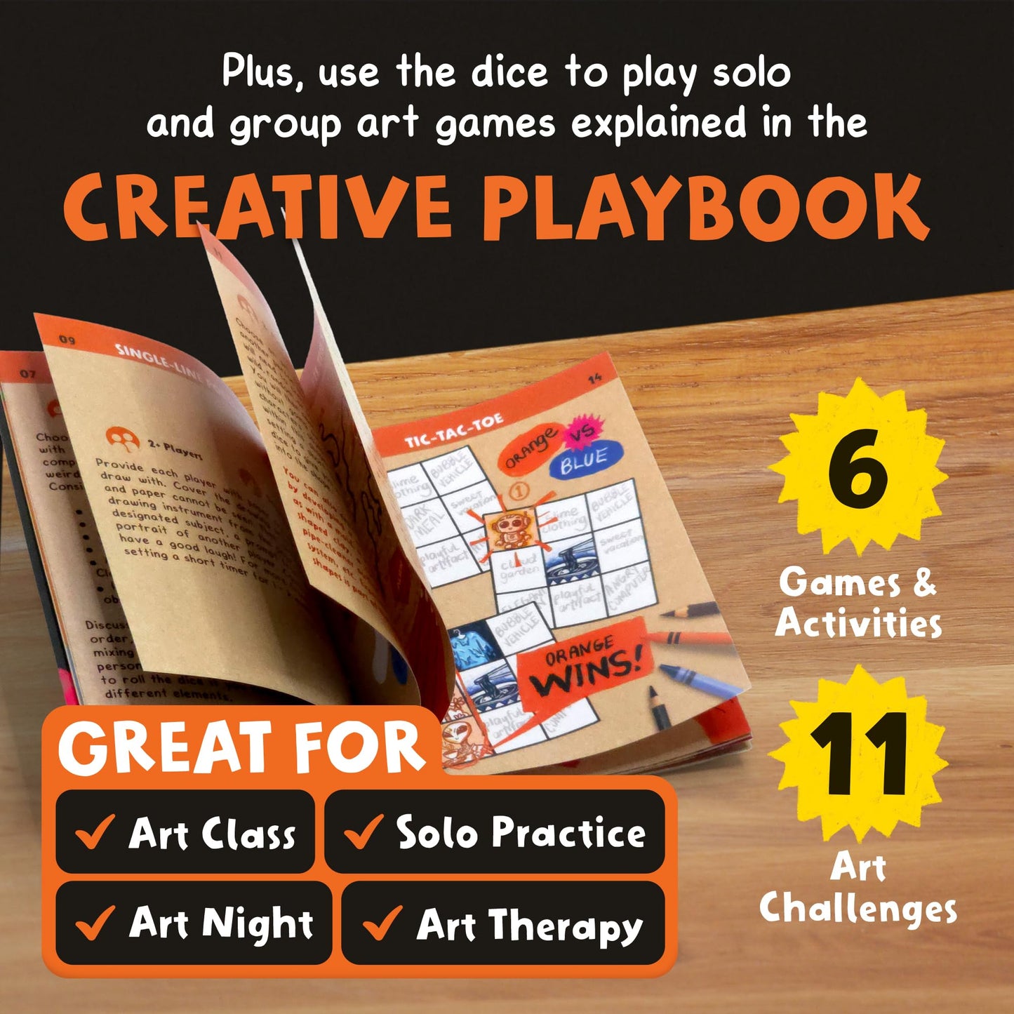 Art Dice – 12-Sided Wooden Dice with 120 Prompts to Help You Decide What to Draw or Paint – Creative Playbook with Games and Activities – Fun, Inspiring Gift for Artists of All Levels