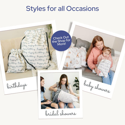 Gather & Knot Dot Gift Bags | Reusable Fabric Drawstring Bags | Large 20” & Small 12” | Premium Canvas Wrap for Birthdays, Showers & Gifting | Navy Painted Dots