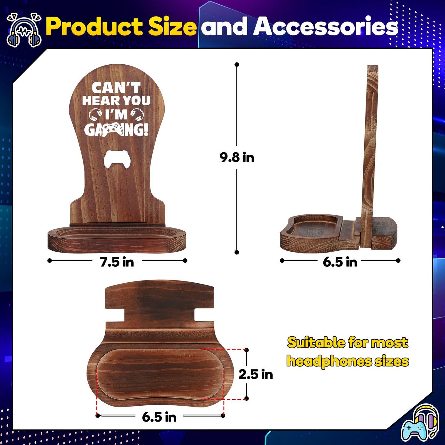 Slothoem-Gamer Gifts for Boy Girl Graduation Birthday, Gamer Room Decor for Brother, Gaming Gifts for Daddy,Boyfriend, Son, Husband, 2026 Graduation Gift, Gamer Room Accessories, Wooden Headset Stand