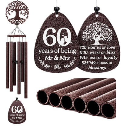 SteadStyle 60th Anniversary Wind Chime, Happy 60th Jubilee Gifts for Parents, Husband, Wife, Couples, Friends - Diamond Anniversary Keepsake Tree of Life Wind Chime Large Size 37 in Garden Patio Decor