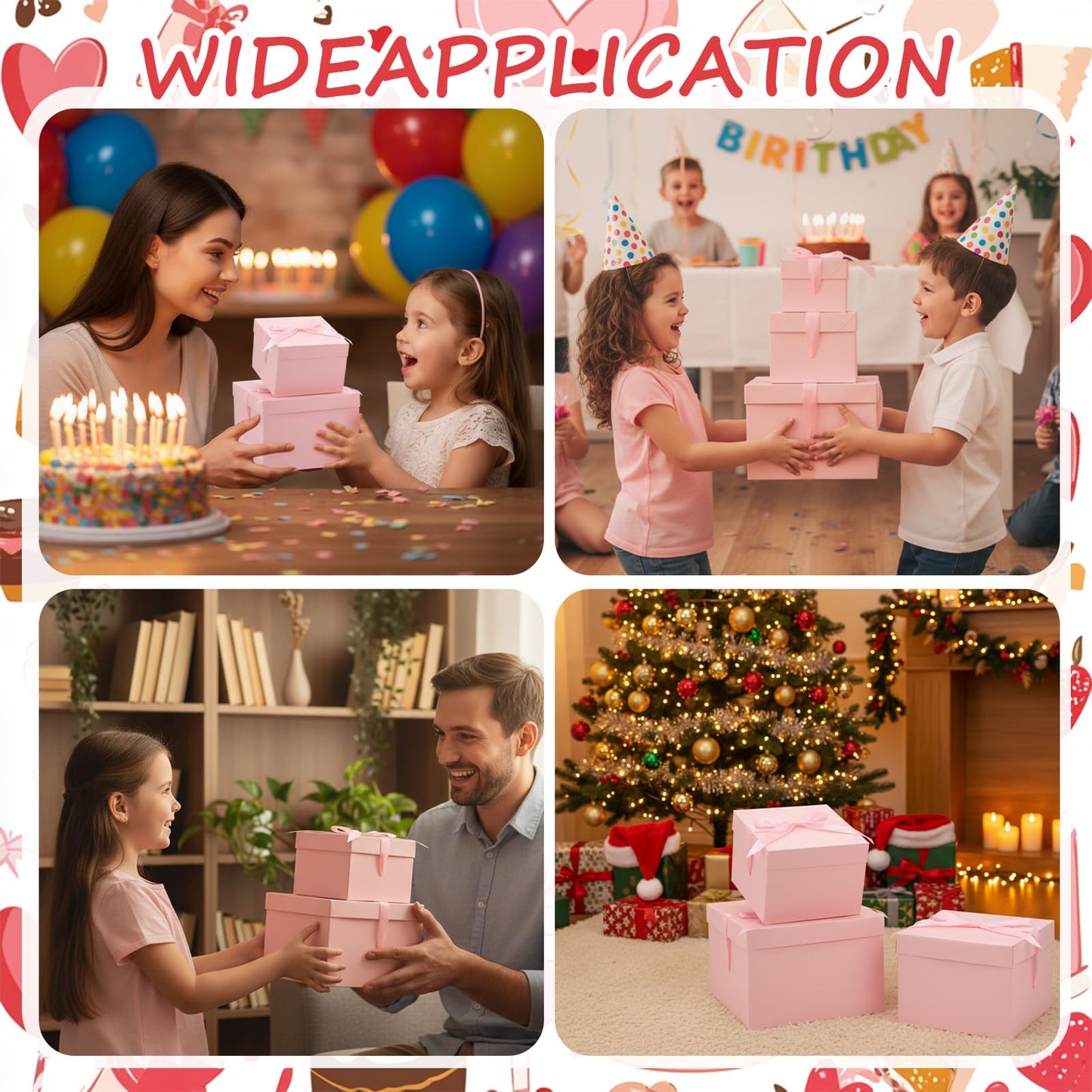 Cholemy 6 Pcs Nesting Gift Boxes with Lid Square Nesting Gift Boxes for Presents Packaging with Ribbon Easter Anniversaries Bridal Shower Birthday Wedding Party Favor(Pink)