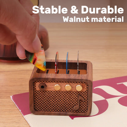 CoolGift Mart Guitar Pick Holder, Walnut Wood Amp Styled Guitar Pick Case for Picks Storage and Display, Guitar Gifts Accessories for Men Guitarists Guitar Players Music Lovers