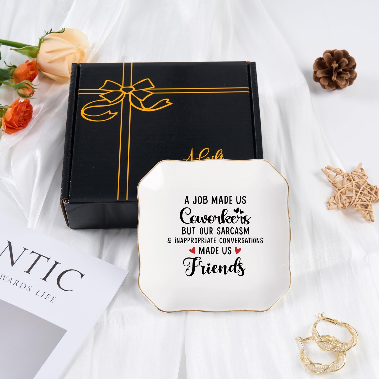Coworker Gifts for Women Jewelry Dish Tray - Co worker New Job Going Away Farewell Gifts for Coworkers Women Birthday Christmas Retirement Thank You Gift - A Job Made Us Coworkers&Friends