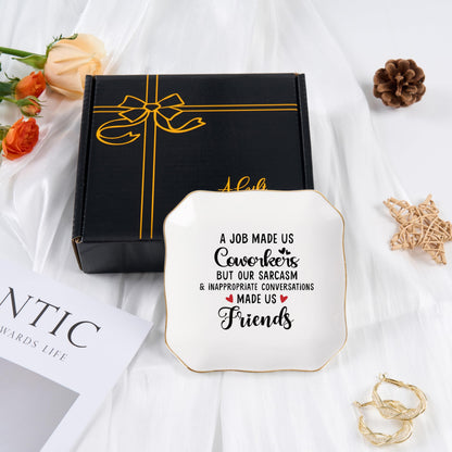 Coworker Gifts for Women Jewelry Dish Tray - Co worker New Job Going Away Farewell Gifts for Coworkers Women Birthday Christmas Retirement Thank You Gift - A Job Made Us Coworkers&Friends
