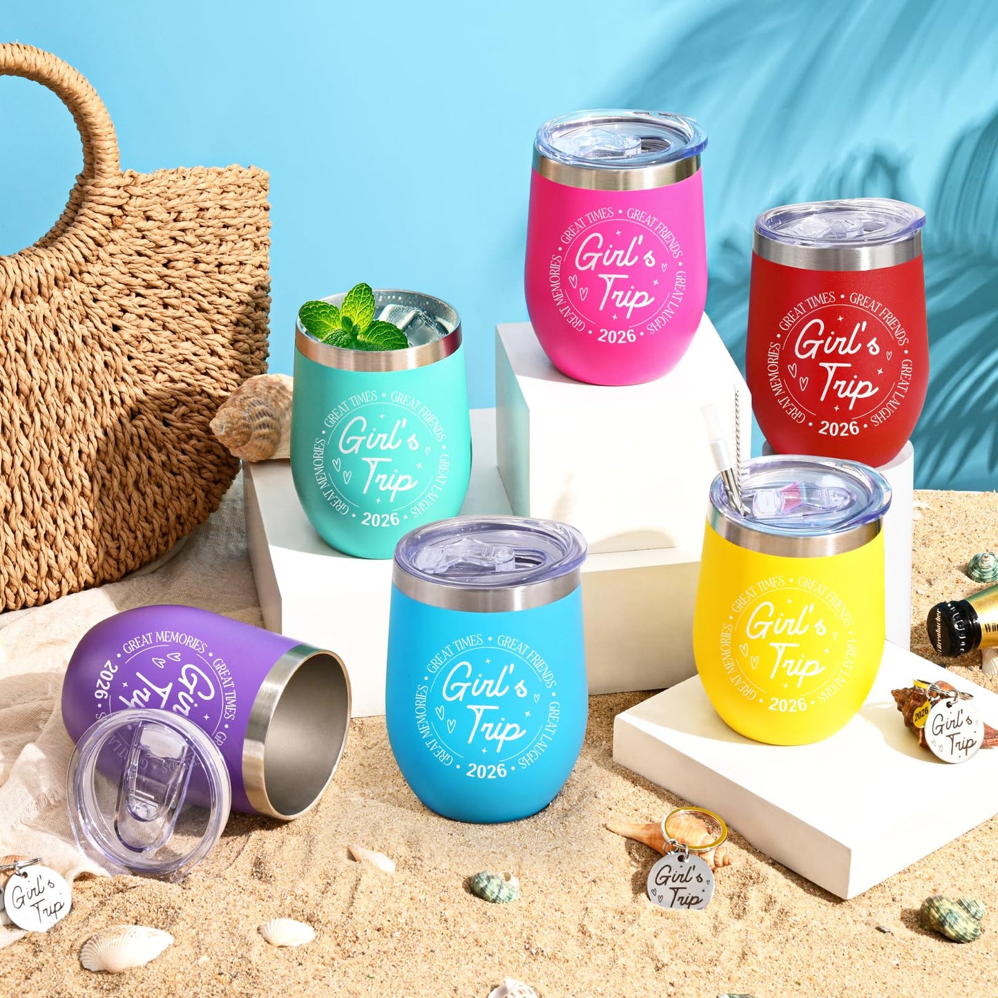Gtmileo 6 Pcs Girls Trip Gifts, Girls Trip Gifts Favors Insulated Wine Tumbler, Trip Travel Weekend Vacation Bachelorette Party Camping Gifts (12 Oz-Multicolor)