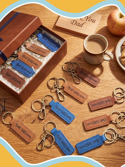 Junkin 24 Pcs Father's Day Dad Gift Bulk Retro PU Leather Keychains Best Dad Ever Gift for Men's Party Favors Husband New Dad