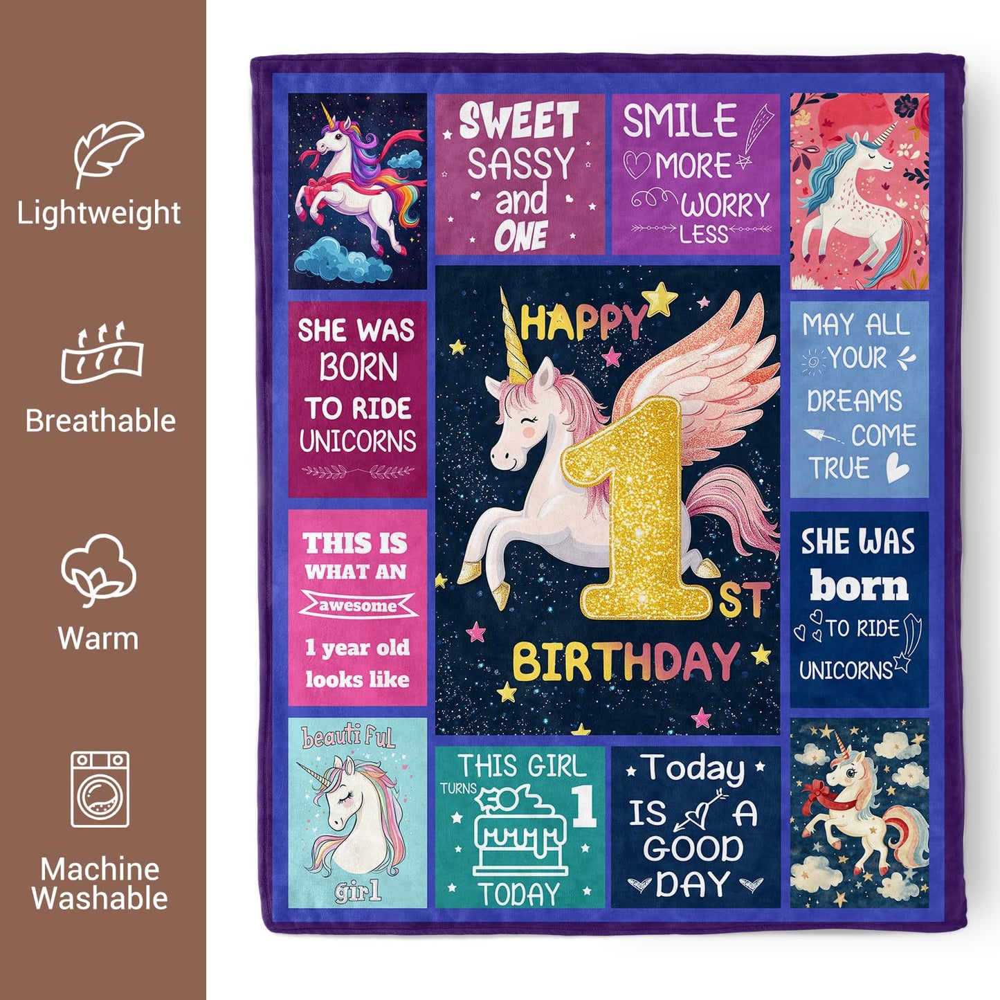1st Birthday Girls Gifts for 1 Year Old Girl Birthday Blanket for Room Decor Soft Blanket for Couch Cozy Throw Blankets for Bed Sofa 60" X 50"