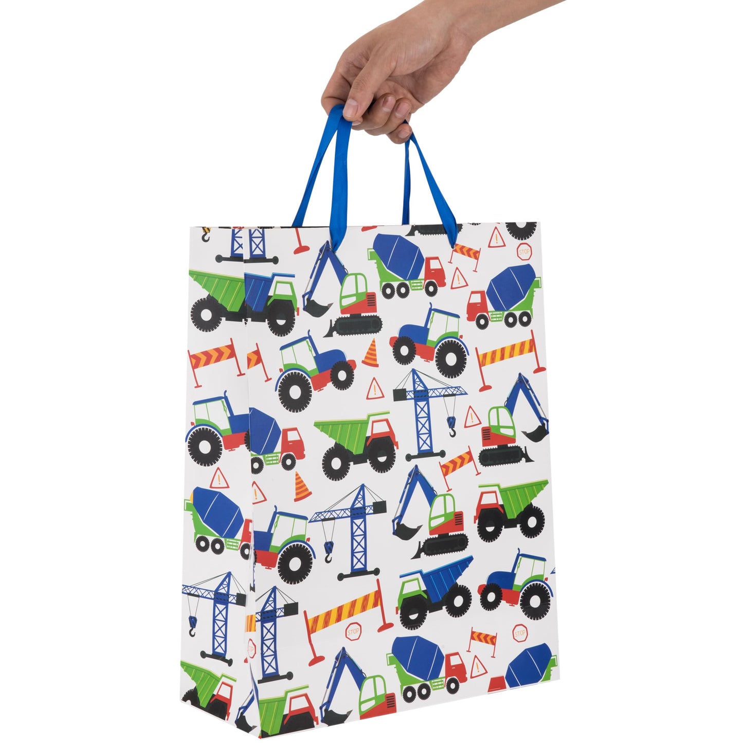 16.5" Extra Large Vehicle-themed Gift Bags Set with Greeting Card and Tissue Paper (Blue Car Design) for Boys, Kids Birthday Party, Baby boy, Baby Shower, Newborn, New Moms or Parents -10.2”x5.2”x13”,