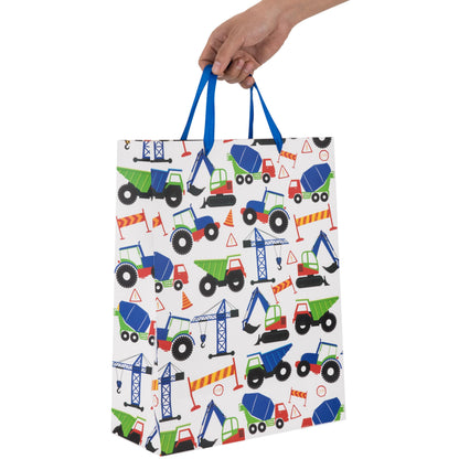16.5" Extra Large Vehicle-themed Gift Bags Set with Greeting Card and Tissue Paper (Blue Car Design) for Boys, Kids Birthday Party, Baby boy, Baby Shower, Newborn, New Moms or Parents -10.2”x5.2”x13”,