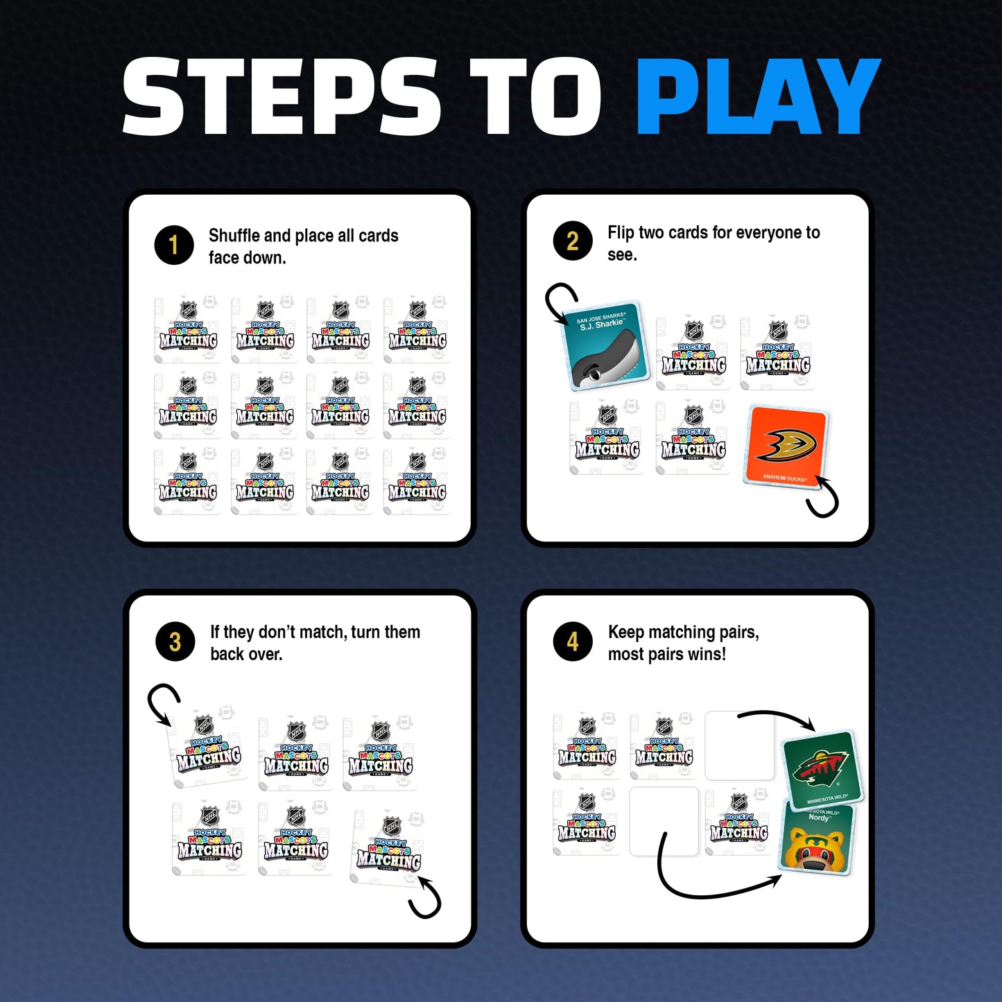 Masterpieces NHL Mascots Matching Game, Officially Licensed Memory Cards, Hockey Toys for Kids Ages 4-8, 18 Card Pairs Team Mascot Match Play, Screen Free Learning, Classroom and Travel Activity Fun