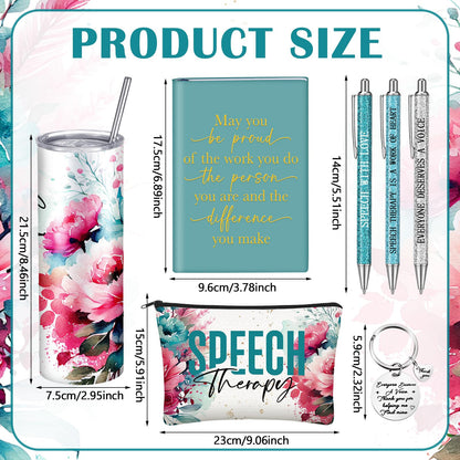 Patelai 7 Pcs Speech Therapy Gifts for Women Teachers Day Language Pathologist Gifts Set for Slp Assistant Therapist Pathologist Include Notebook Tumbler Makeup Bag Pen Essentials(Pink Floral)