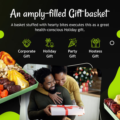 Oh! Nuts Dried Fruits and Nuts Gift Basket - Gourmet Gift Baskets - Healthy Assorted Nuts and Dried Fruit Gift Box - Crafted in USA, Sealed Fresh in Individual Packs (Green Box)