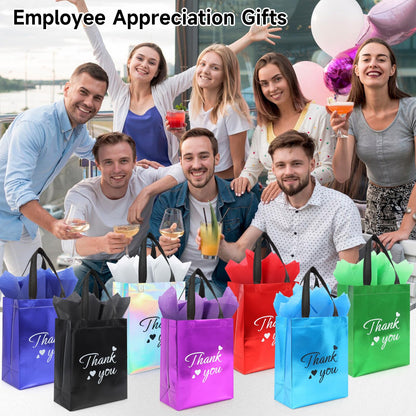 Addblu 60 Pcs Reusable Gift Bags with Handles - Includes 20 Thank You Gift Bags, 20 Tissue Papers, 20 Cardboard Bases for Employee Appreciation Gifts Bulk, Team, Staff, Teachers, Coworkers, Business (Mix Color, 20PCS)