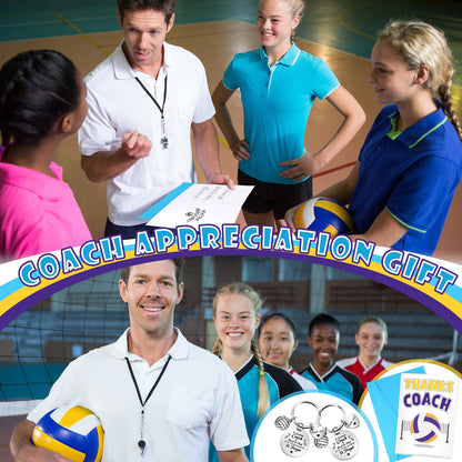 Misdary 6 Pcs Volleyball Soccer Coach Appreciation Gift Bulk 3 Thanks Card with envelope 3 Keychain Set for Gift