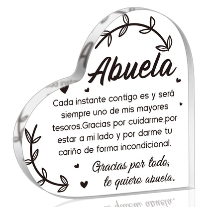 Yopyame Spanish Grandma Acrylic Gifts - Regalos para Abuela Heart Acrylic Plaque Ideas Keepsake Paperweights for Grandma in Spanish Father's Day Christmas Gifts for Grandma from Granddaughter Grandson